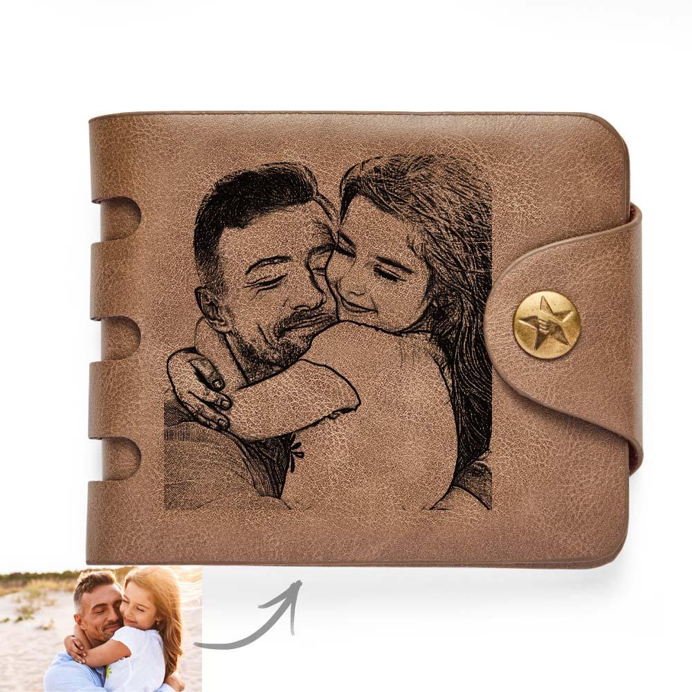 Personalized Photo Leather Men Zipper Short Dark Brown Wallet - soufeelmy