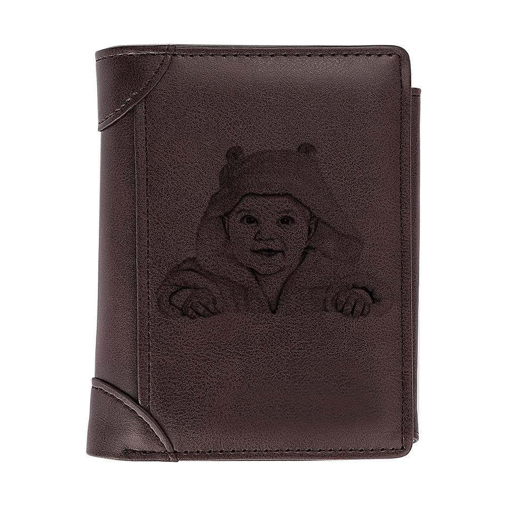 Men's Custom Inscription Photo Engraved Wallet Coffee Leather Fashion Style