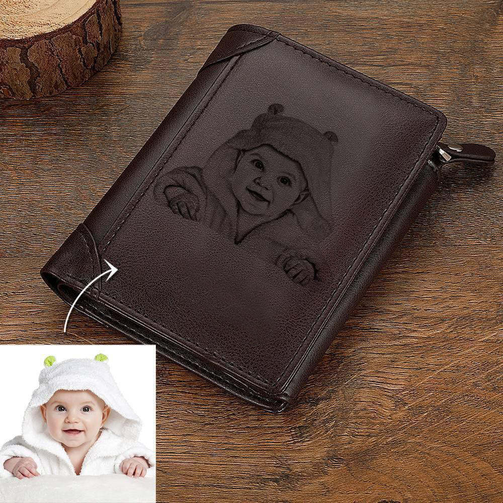 Custom Inscription Photo Engraved Wallet Leather Light Khaki