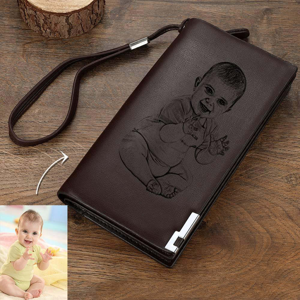 Custom Photo Engraved Wallet Leather Men's Wallet Coffee