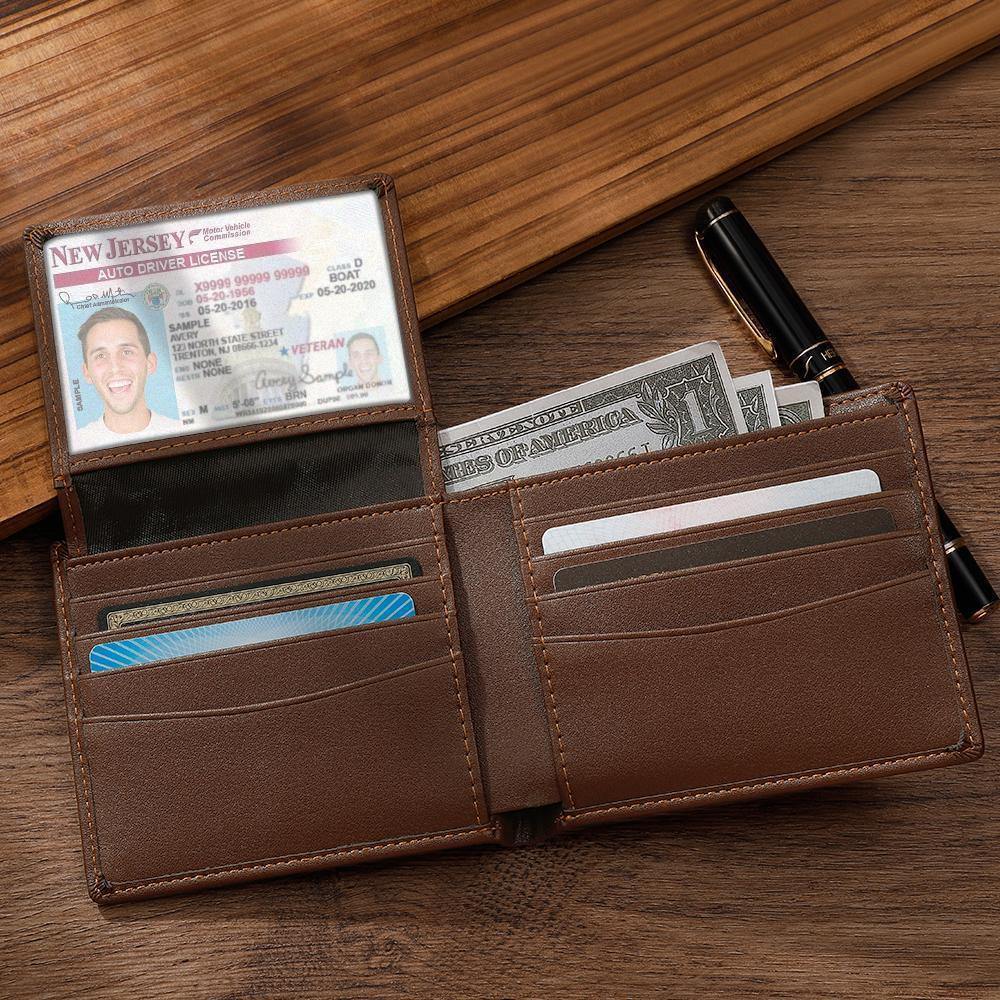 Custom Photo Engraved Wallet -Wallet Anti-Theft Brush RFID Protected for Him or Her Men's Billfold Brown