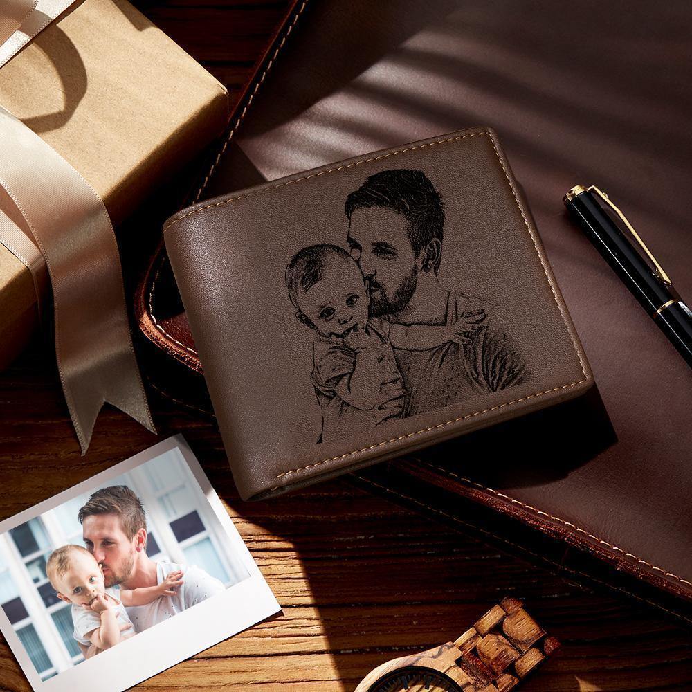 Custom Photo Engraved Wallet -Wallet Anti-Theft Brush RFID Protected for Him or Her Men's Billfold Brown