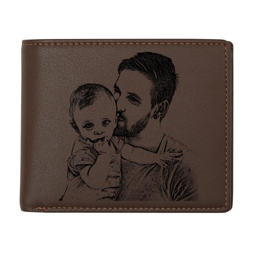 Custom Photo Engraved Wallet -Wallet Anti-Theft Brush RFID Protected for Him or Her Men's Billfold Brown