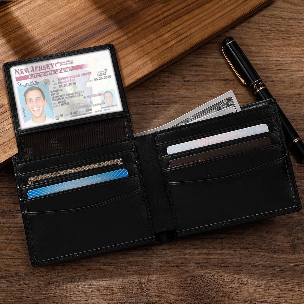 Personalised Leather Wallet Anti-Theft Brush RFID Protected Wallet Mens Custom Portrait Wallet -Black