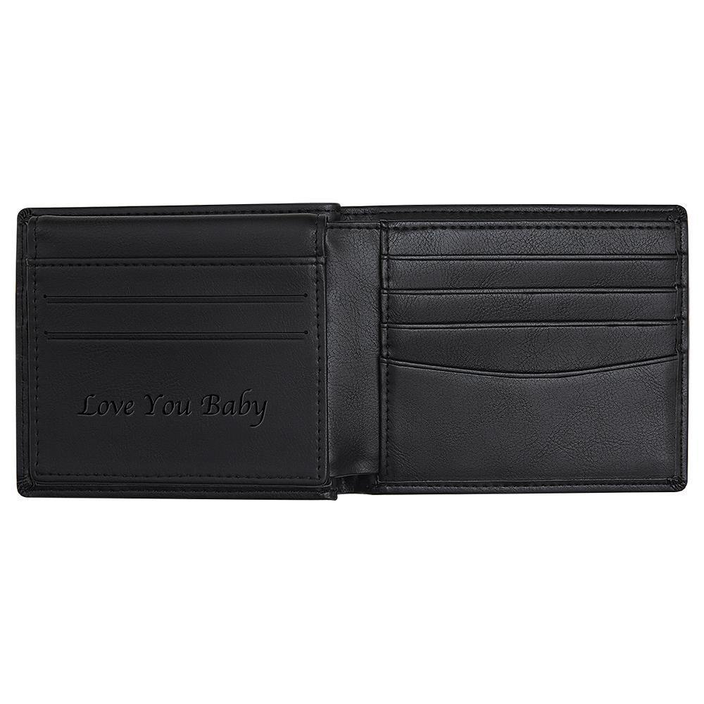 Personalised Leather Wallet Anti-Theft Brush RFID Protected Wallet Mens Custom Portrait Wallet -Black