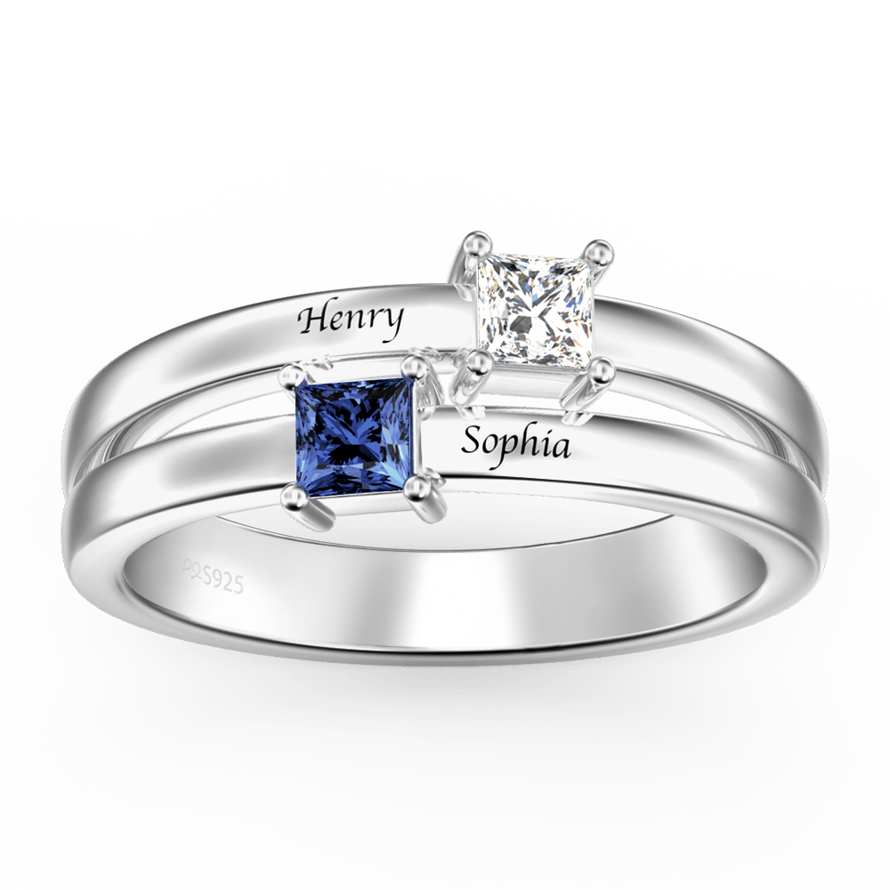 Personalized Birthstone Promise Ring with Engraving Silver