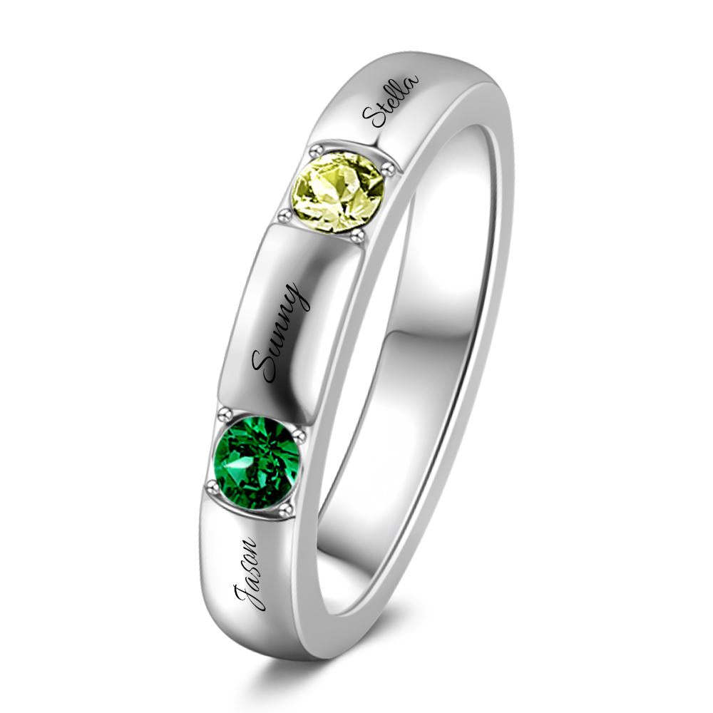 Personalized Birthstone Promise Ring with Engraving Silver - 