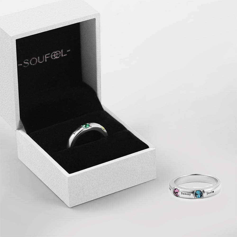 Personalized Birthstone Promise Ring with Engraving Silver - 
