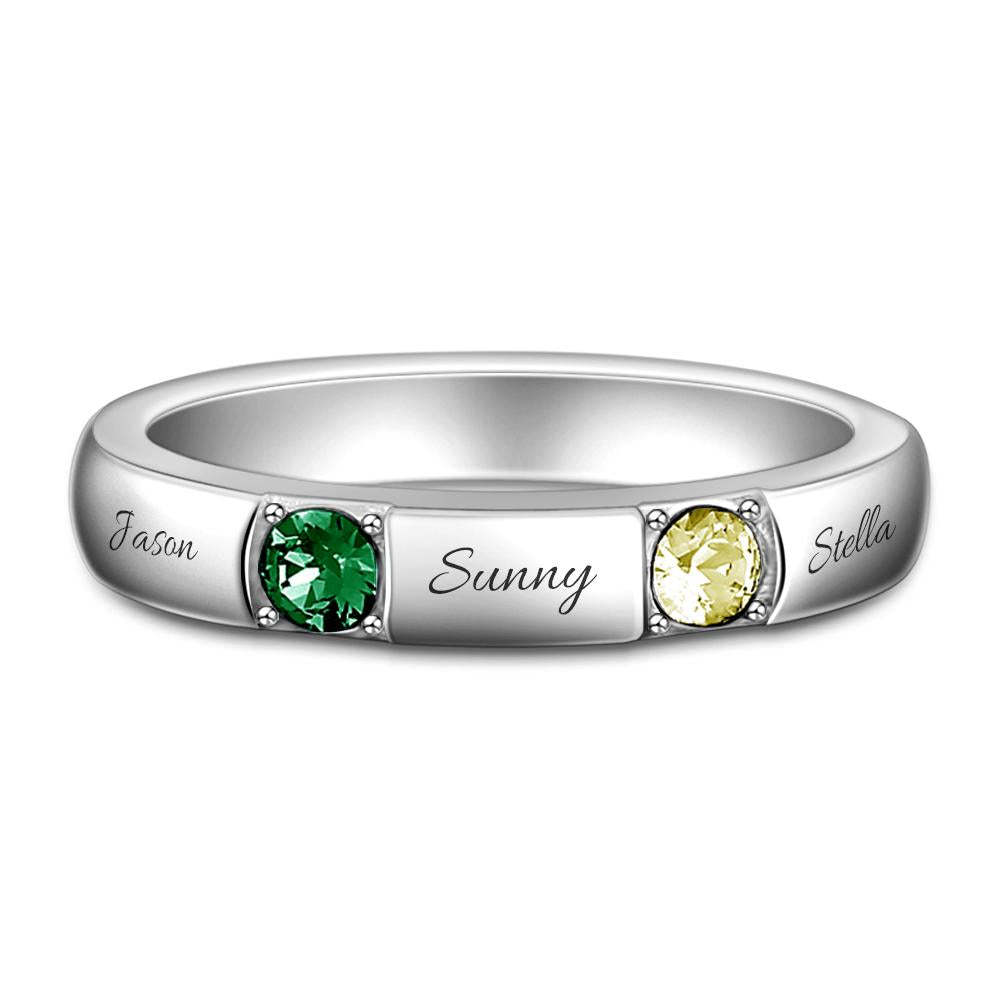 Personalized Birthstone Promise Ring with Engraving Silver - 