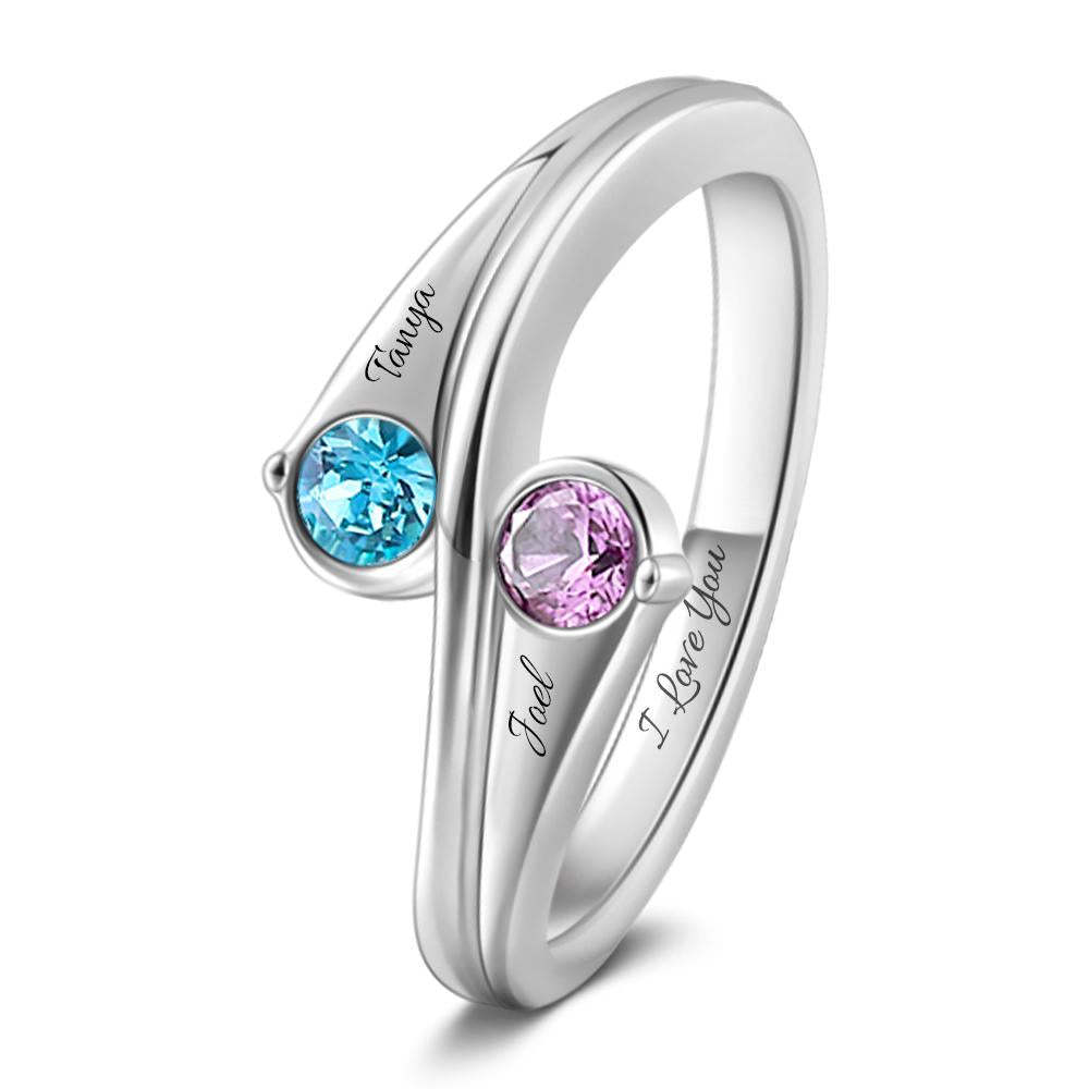 Personalized Birthstone Promise Ring with Engraving Name