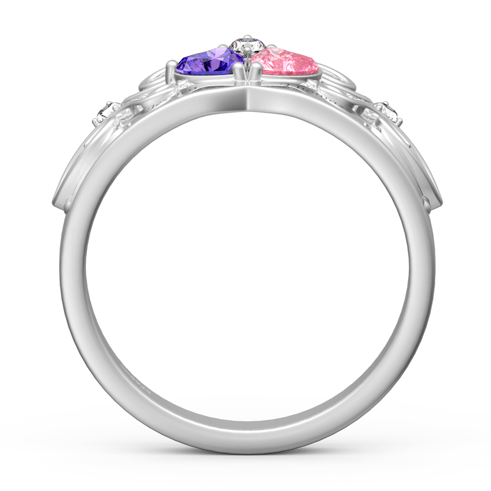 Personalized Heart Birthstone Crown Princess Promise Ring with Engraving Silver