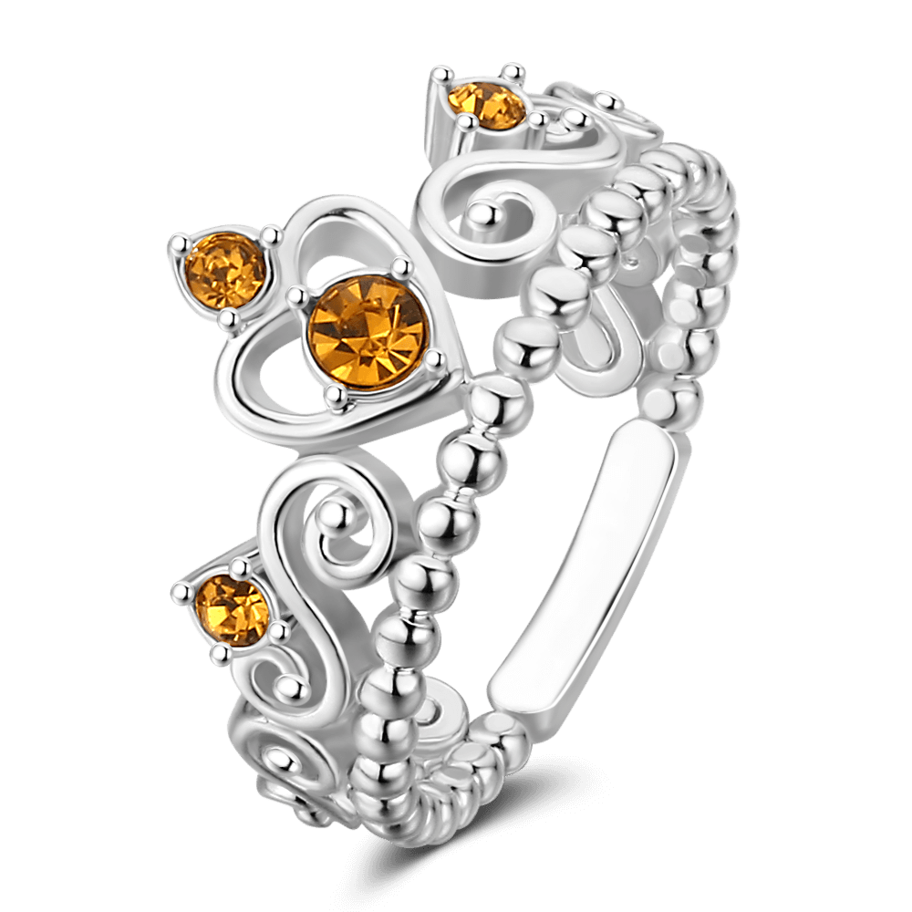 Personalised Birthstone Crown Princess Ring Silver -