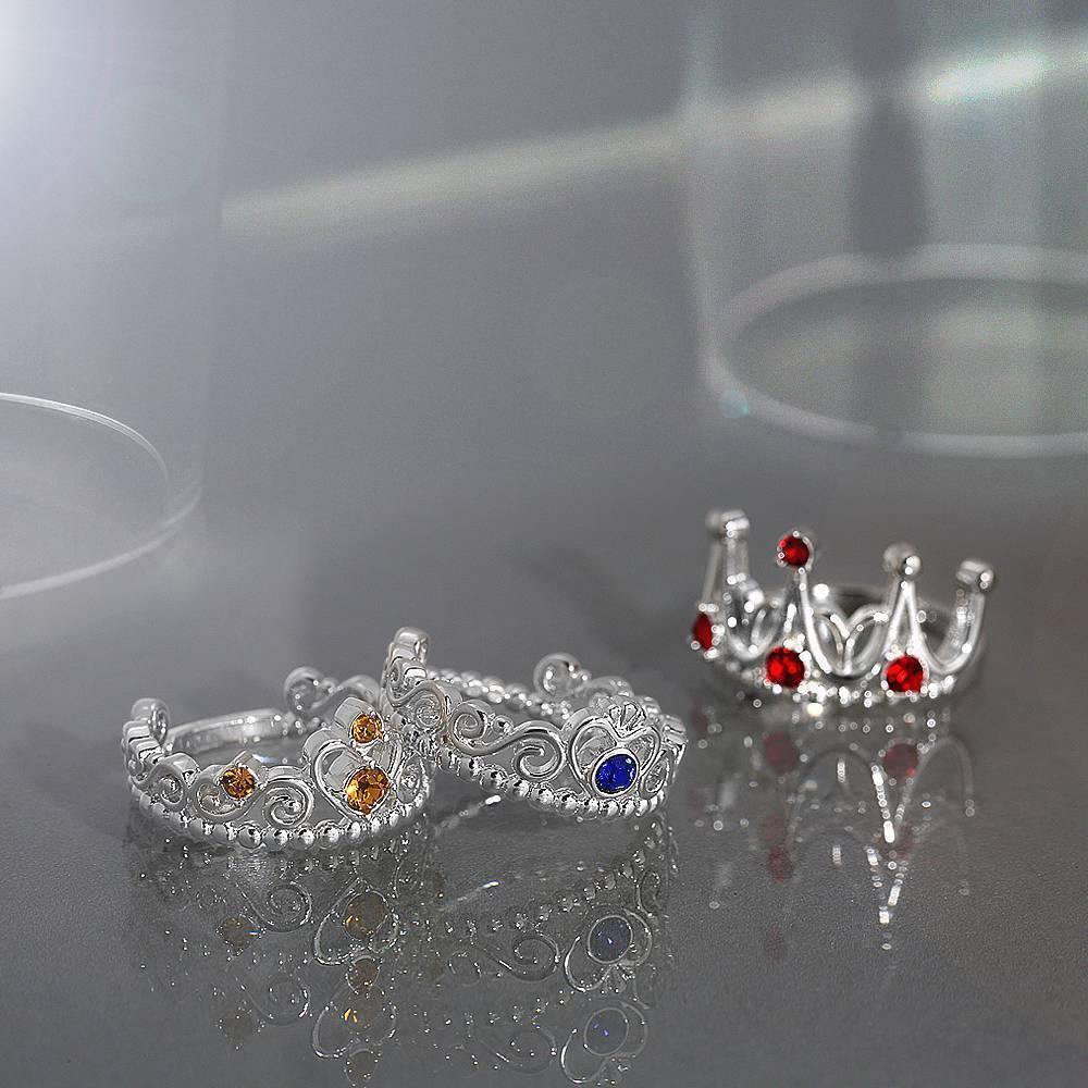 Personalised Birthstone Crown Princess Ring Silver - 