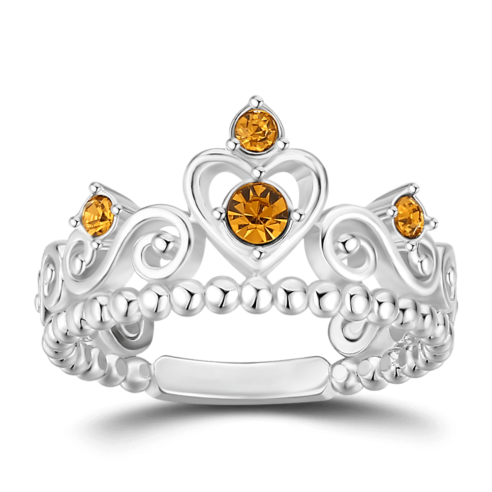 Personalised Birthstone Crown Princess Ring Silver - 