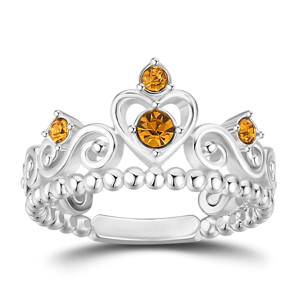 Personalised Birthstone Crown Princess Ring Silver -