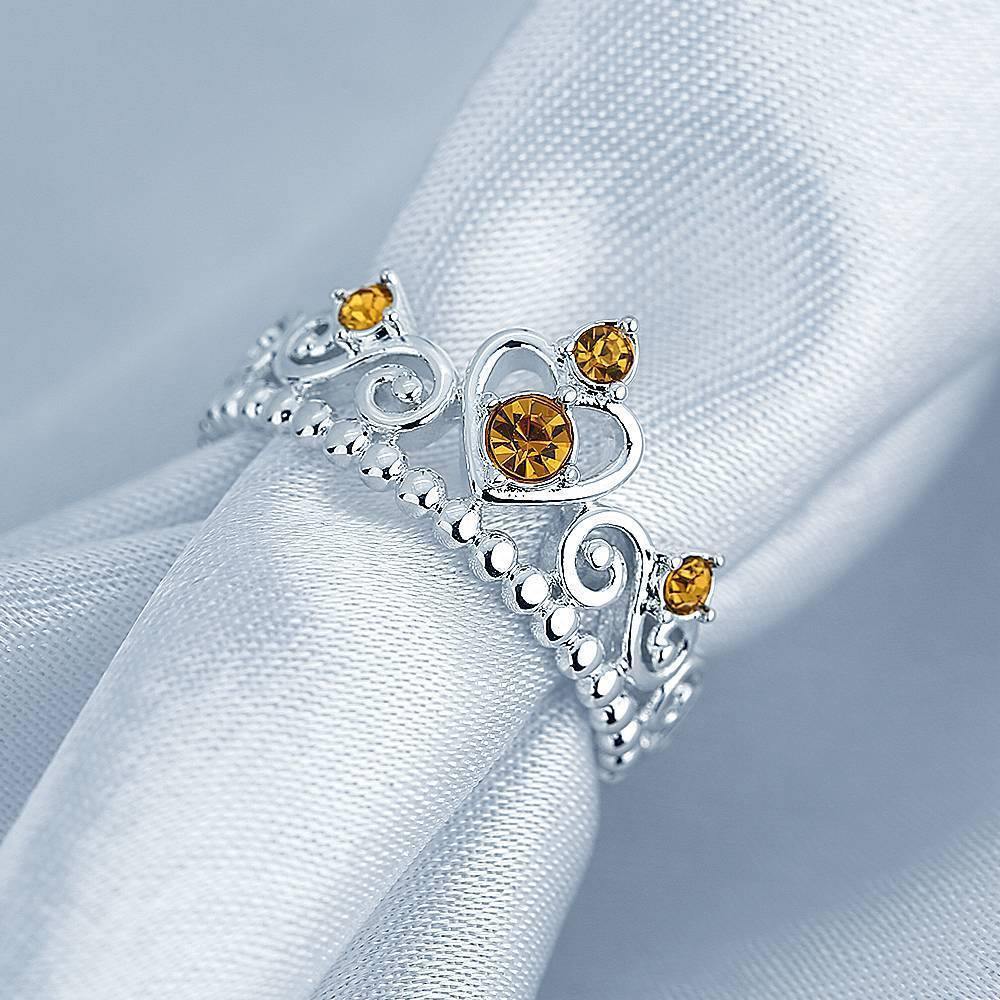 Personalised Birthstone Crown Princess Ring Silver -