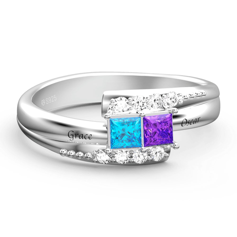 Engraved Birthstone Promise Ring Silver