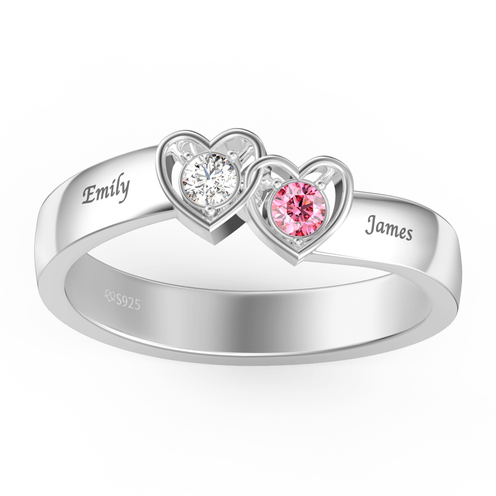Personalised Birthstone with Engraving Promise Ring Silver - 