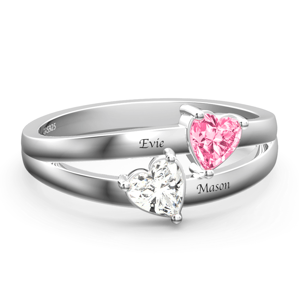 Personalised Birthstone with Engraving Promise Ring Silver - 
