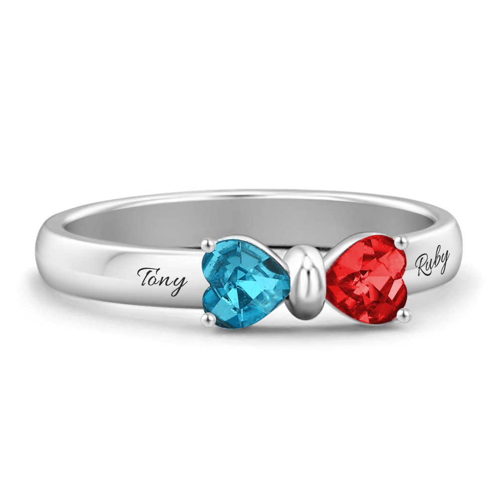 Engraved Birthstone Adorable Bow Ring
