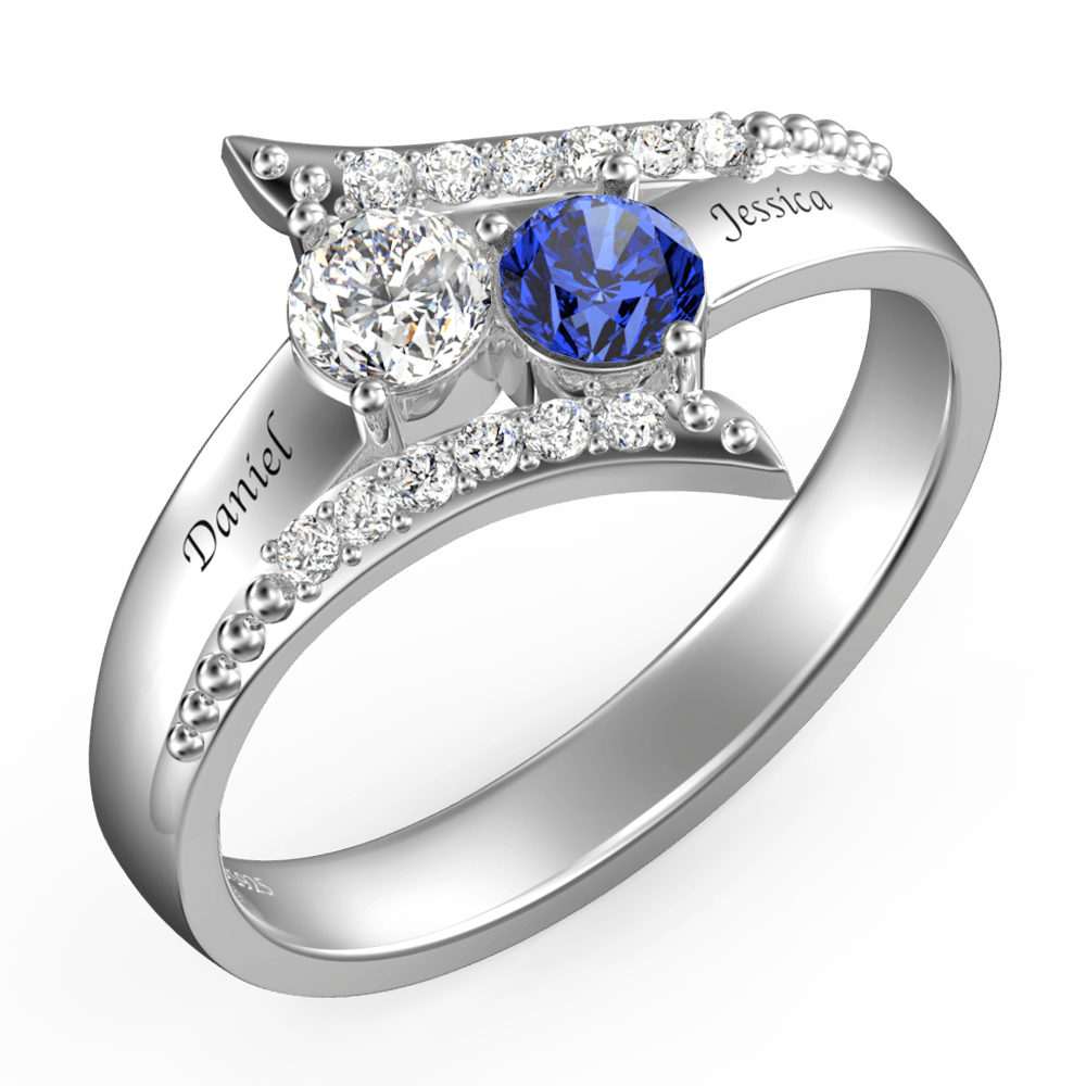 Personalised Birthstone Promise Ring with Engraving Platinum Plated Silver