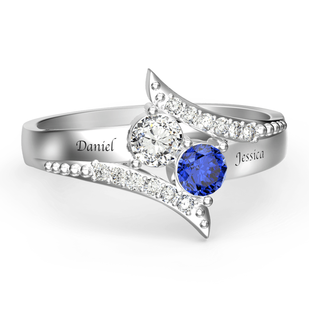 Personalised Birthstone Promise Ring with Engraving Platinum Plated Silver