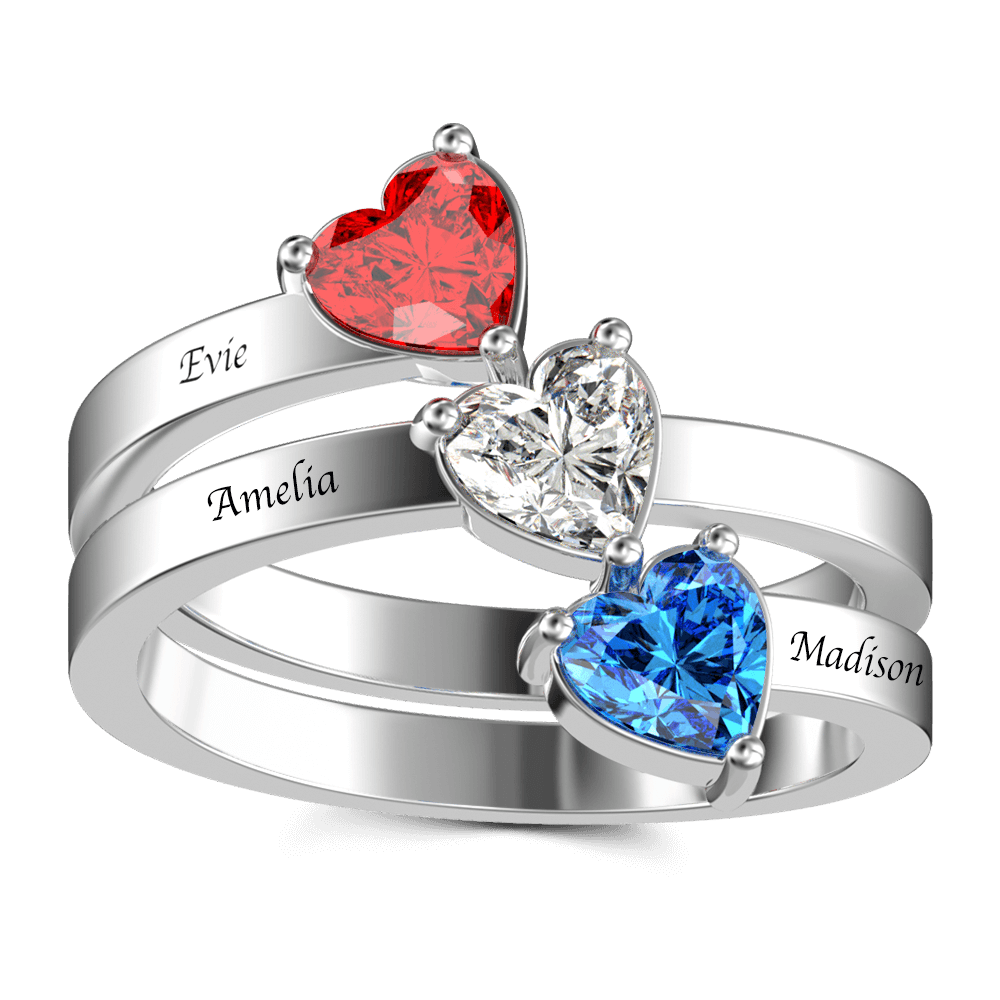 Personalized Heart Birthstone Promise Ring with Engraving Silver - 
