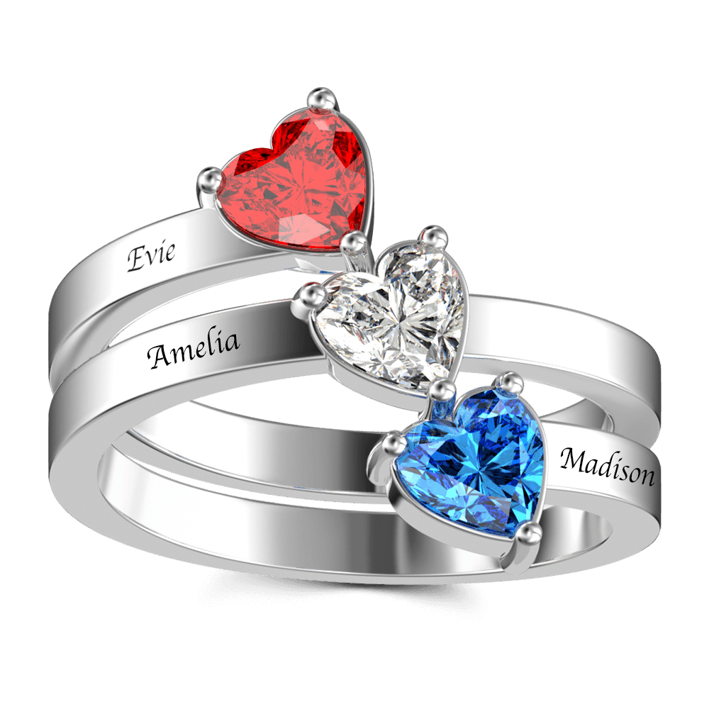 Personalized Heart Birthstone Promise Ring with Engraving Silver