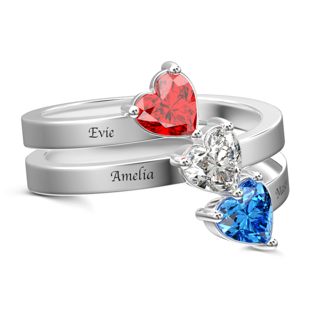 Personalized Heart Birthstone Promise Ring with Engraving Silver - 