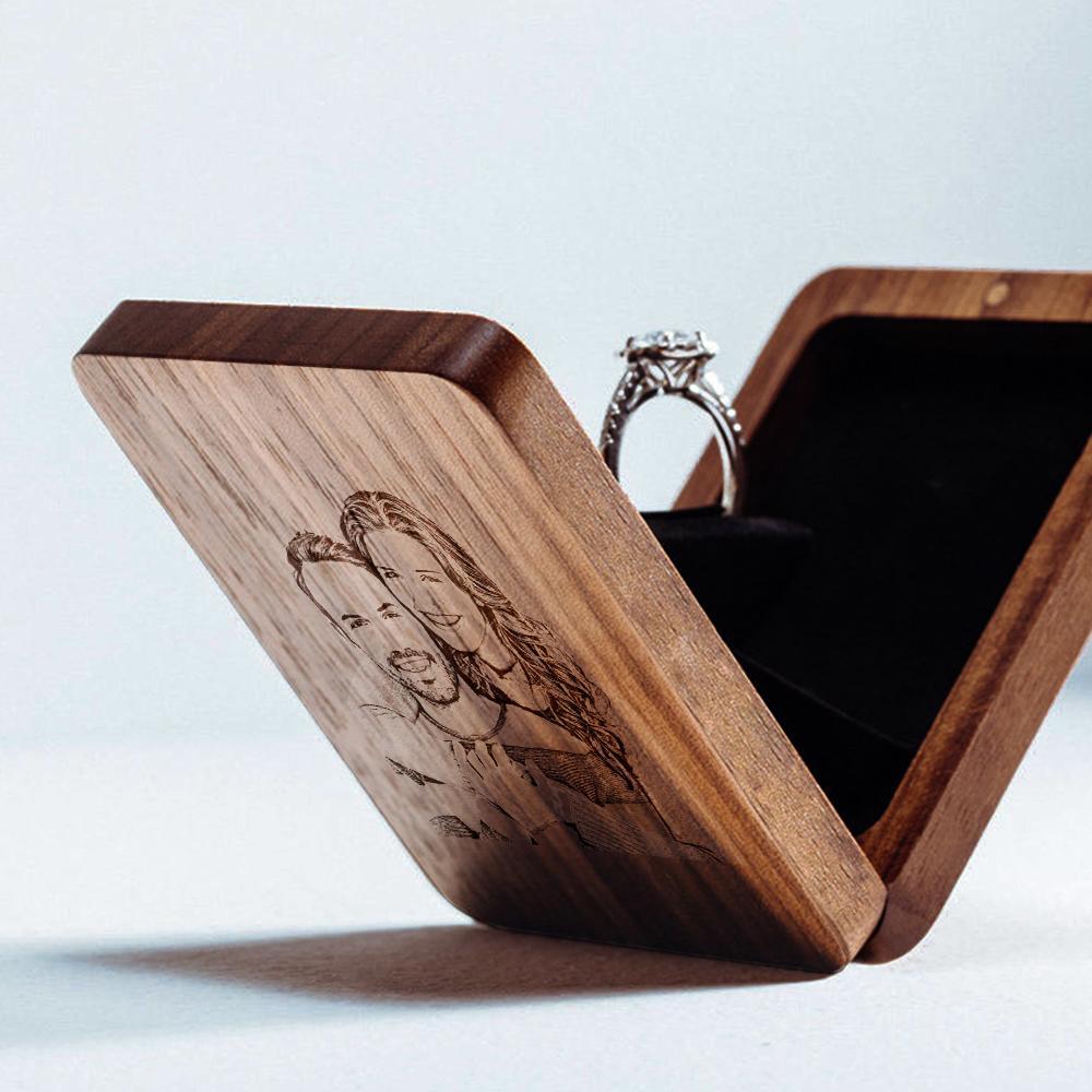 Slim Engagement Ring Box Personalization Wooden Jewelry Box - soufeelmy