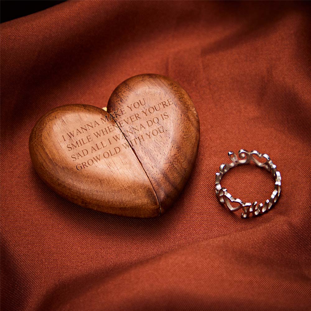 Secret Engraved Heart Flip Ring Box Personalized Unique Jewelry Ring Box - soufeelmy