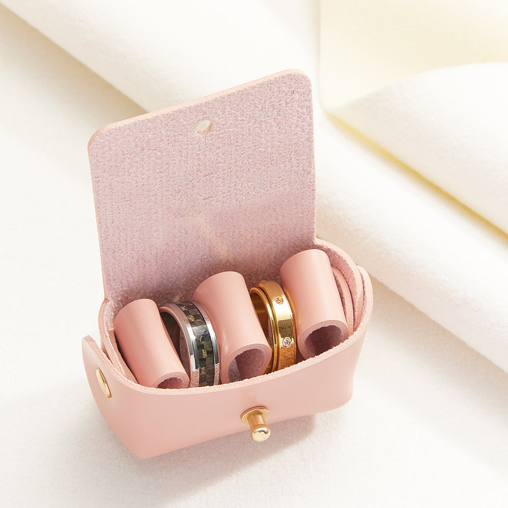 Personalized Leather Wedding Ring Pouch Custom Engraved Double Rings Box - soufeelmy