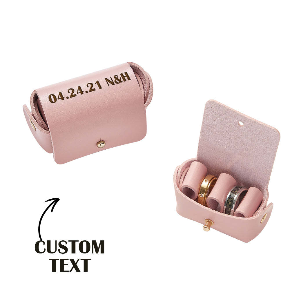 Personalized Leather Wedding Ring Pouch Custom Engraved Double Rings Box - soufeelmy