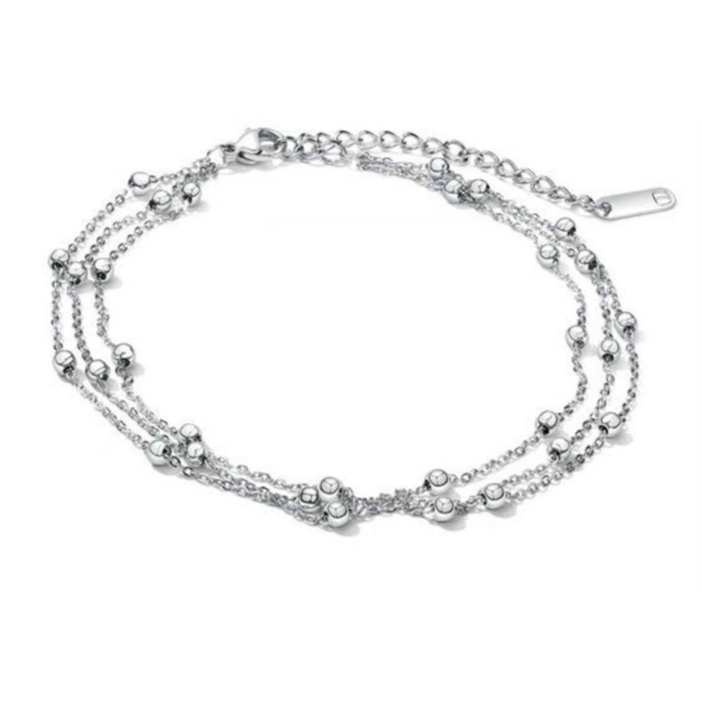 Silver Beaded Multi-layered Anklet - soufeelus