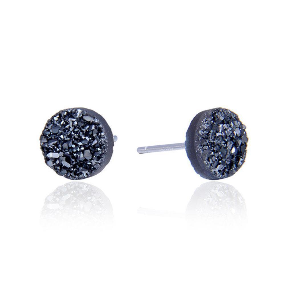 Simple Style Stud Earrings Silver Black 6mm - soufeelus