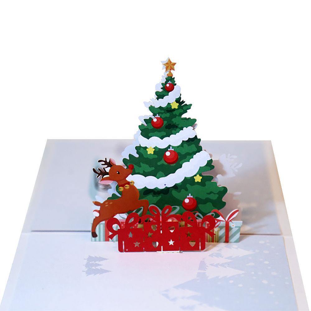 Greeting Card 3D Christmas Tree And Deer 