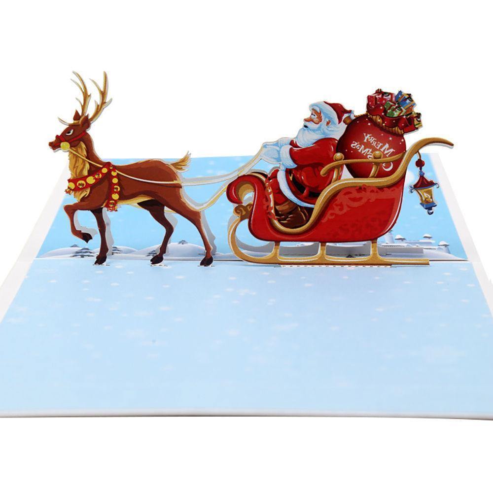 Greeting Card 3D Santa Claus And Deer Christmas 