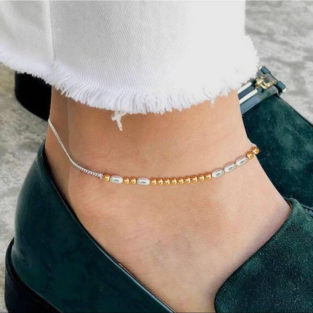 Beaded Anklet, Thin Anklet Rose Gold - 