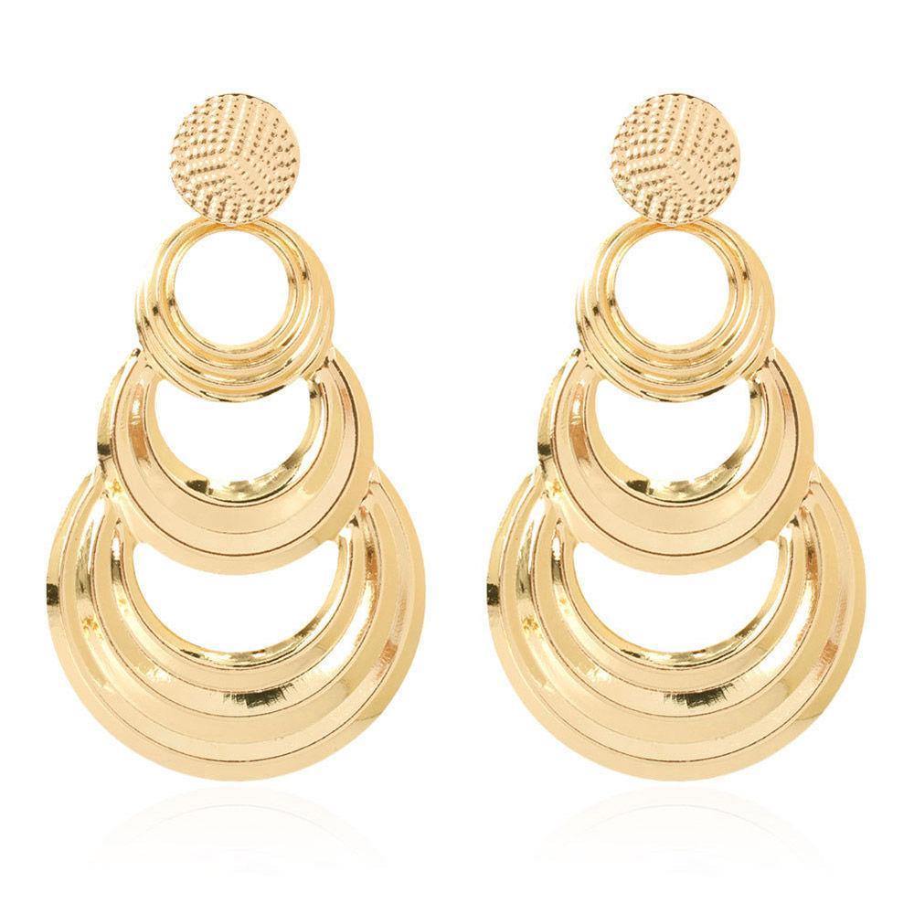Metal Circle Earrings Gold Plated Alloy - 