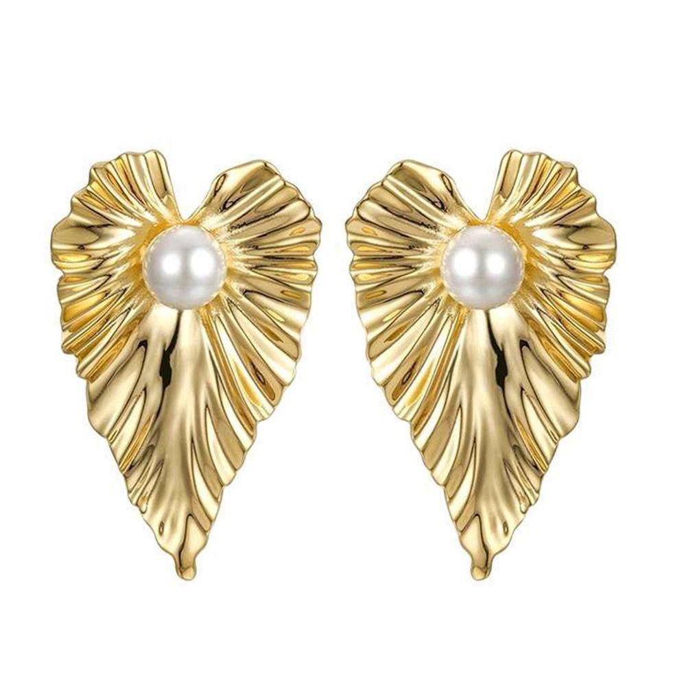 Pearl Earrings Heart Shape Gold Plated Cooper -