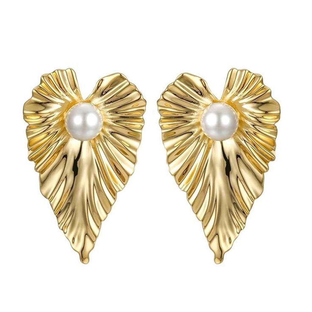 Pearl Earrings Heart Shape Gold Plated Cooper - 