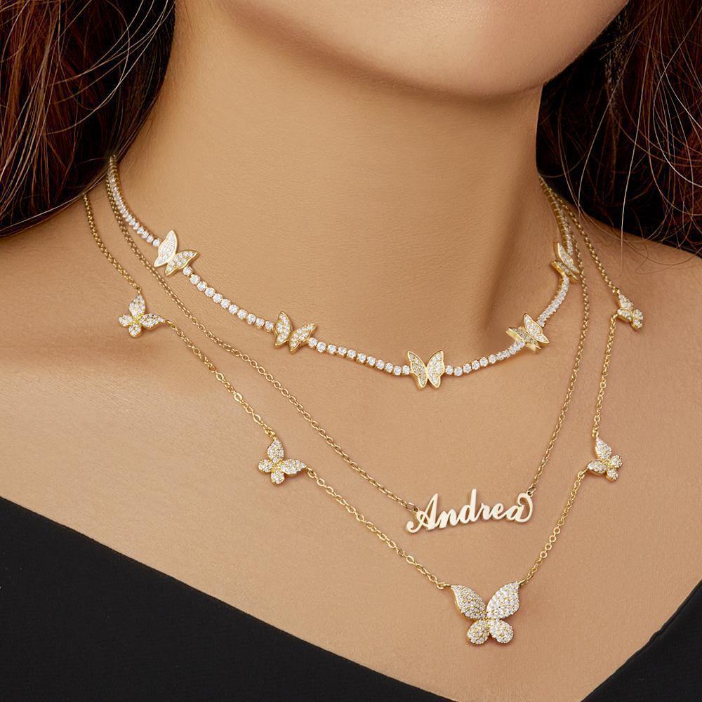 Clavicle Necklace with Butterfly for Girlfriend Gifts Zircon - 