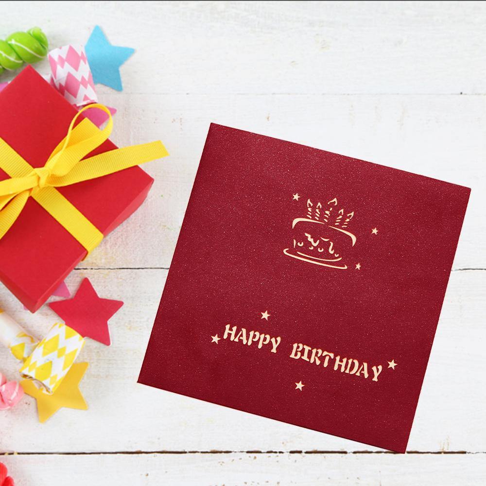 Birthday Card Color Cake Red Pop-up Card 15*15cm - 