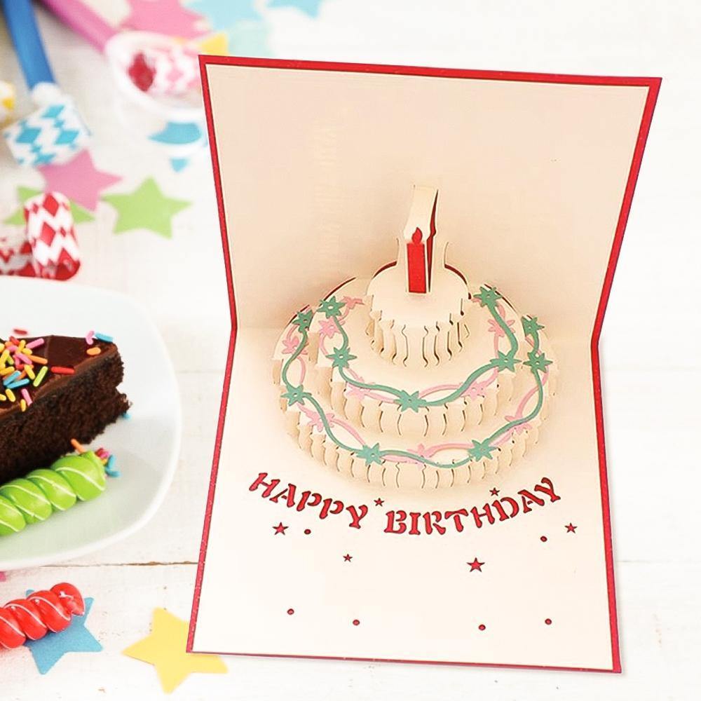 Birthday Card Color Cake Red Pop-up Card 15*15cm - 