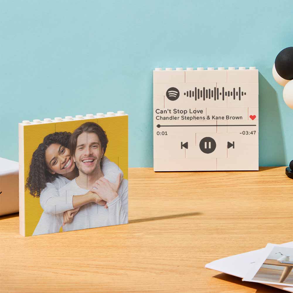 Personalized Building Brick Square Photo Block Spotify Code Custom Text Frame - soufeelmy