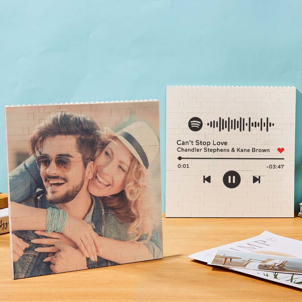 Personalized Building Brick Square Photo Block Spotify Code Custom Text Frame - soufeelmy