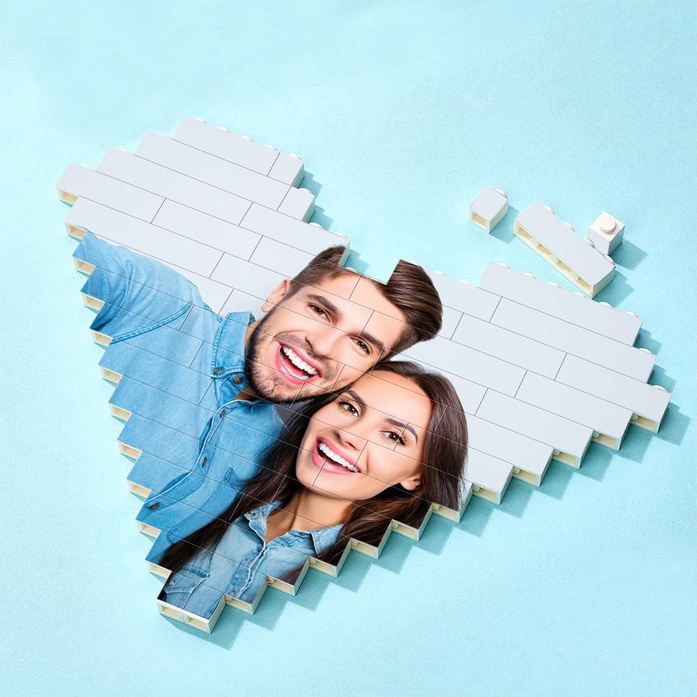 Custom Building Brick Puzzle Personalized Heart Shaped Photo & Special Date Block Gift for Couples - soufeelmy