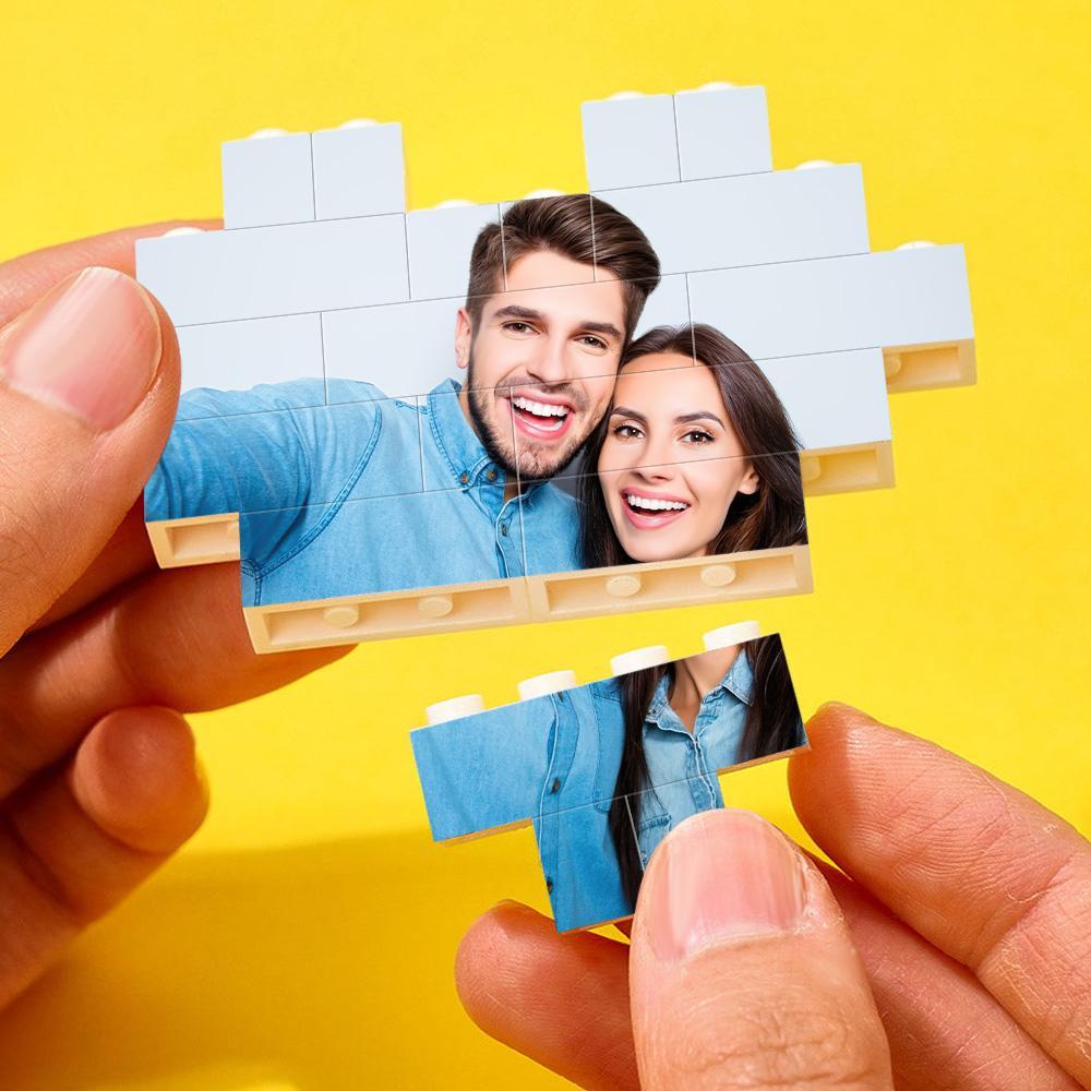 Custom Building Brick Puzzle Personalized Heart Shaped Photo & Special Date Block Gift for Couples - soufeelmy