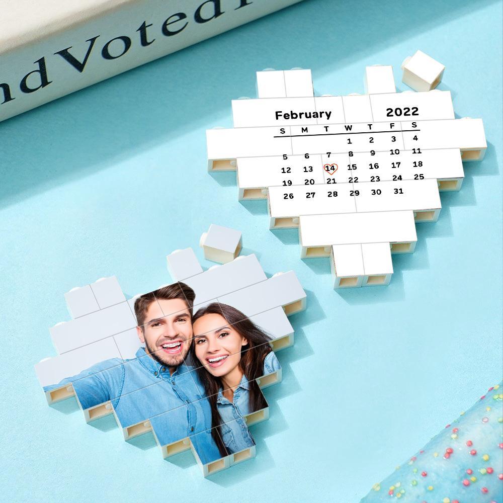 Custom Building Brick Puzzle Personalized Heart Shaped Photo & Special Date Block Gift for Couples - soufeelmy