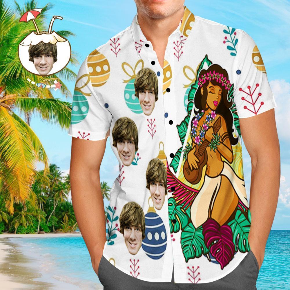 Custom Face Shirt Personalized Photo Men's Hawaiian Shirt Christmas Gift - Hawaiian Girl - soufeelmy